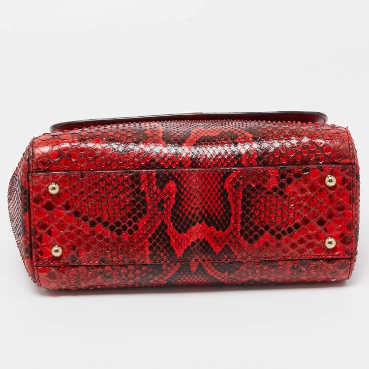 Pre Owned Dolce and Gabbana Red/Black Python Medium Miss Sicily Top Handle Bag