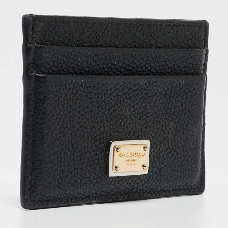 Pre Owned Dolce & Gabbana Black Leather Logo Card Holder   