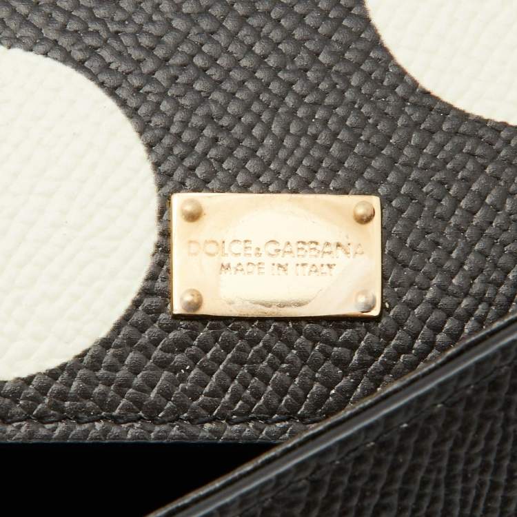 Pre Owned Dolce & Gabbana Black/White Polka Dot Leather Medium Crystal Embellished Miss Sicily Top Handle Bag