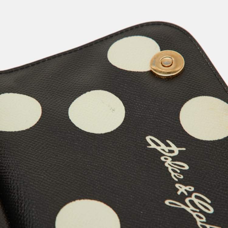 Pre Owned Dolce & Gabbana Black/White Polka Dot Leather Medium Crystal Embellished Miss Sicily Top Handle Bag