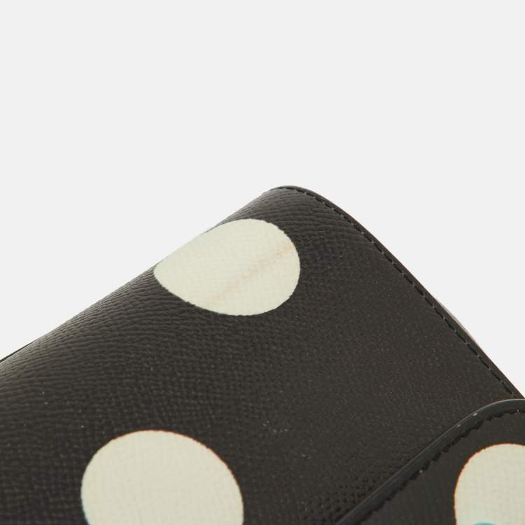 Pre Owned Dolce & Gabbana Black/White Polka Dot Leather Medium Crystal Embellished Miss Sicily Top Handle Bag