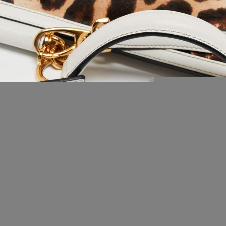 Pre Owned Dolce & Gabbana Beige/Brown Leopard Print Calf hair and Lace PVC Large Miss Sicily Top Handle Bag