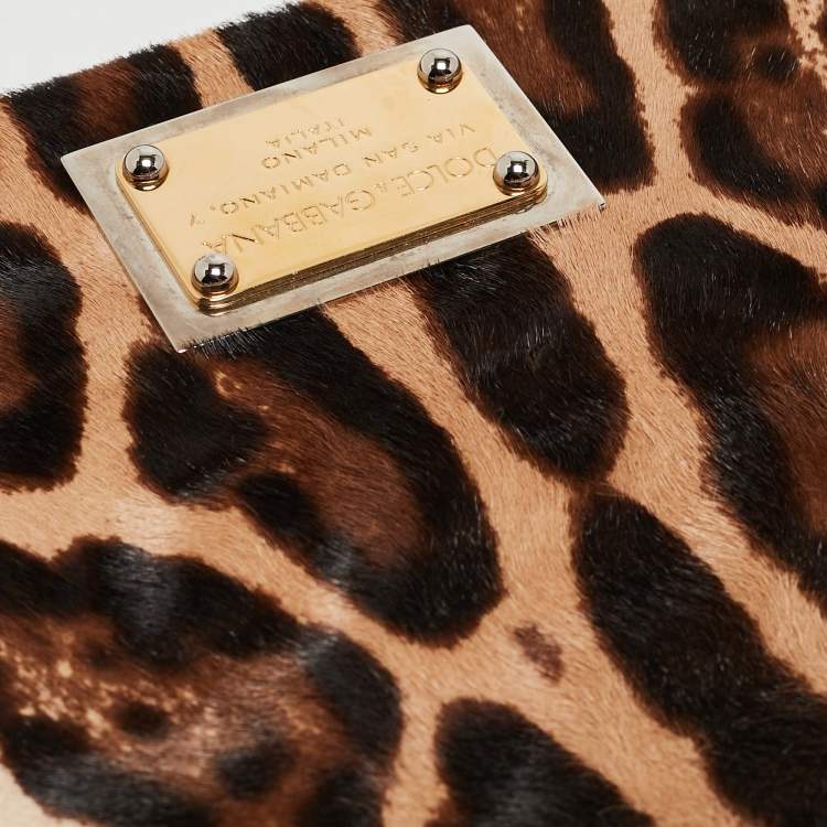 Pre Owned Dolce & Gabbana Beige/Brown Leopard Print Calf hair and Lace PVC Large Miss Sicily Top Handle Bag