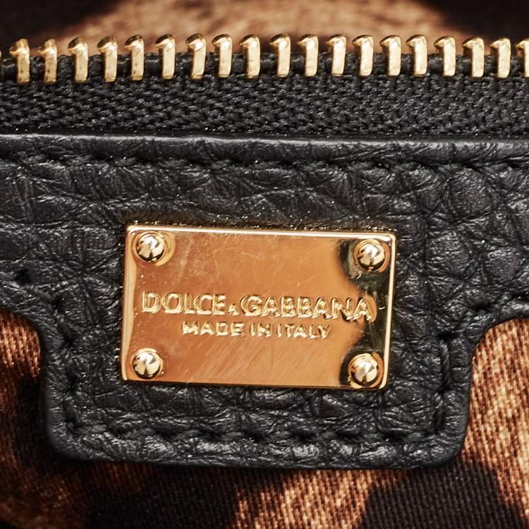Pre Owned Dolce & Gabbana Black Crochet and Leather Large Miss Sicily Top Handle Bag