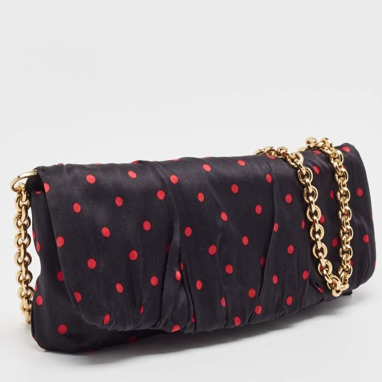 Pre Owned Dolce & Gabbana Black/Red Polka Dot Satin Sicily Chain Clutch