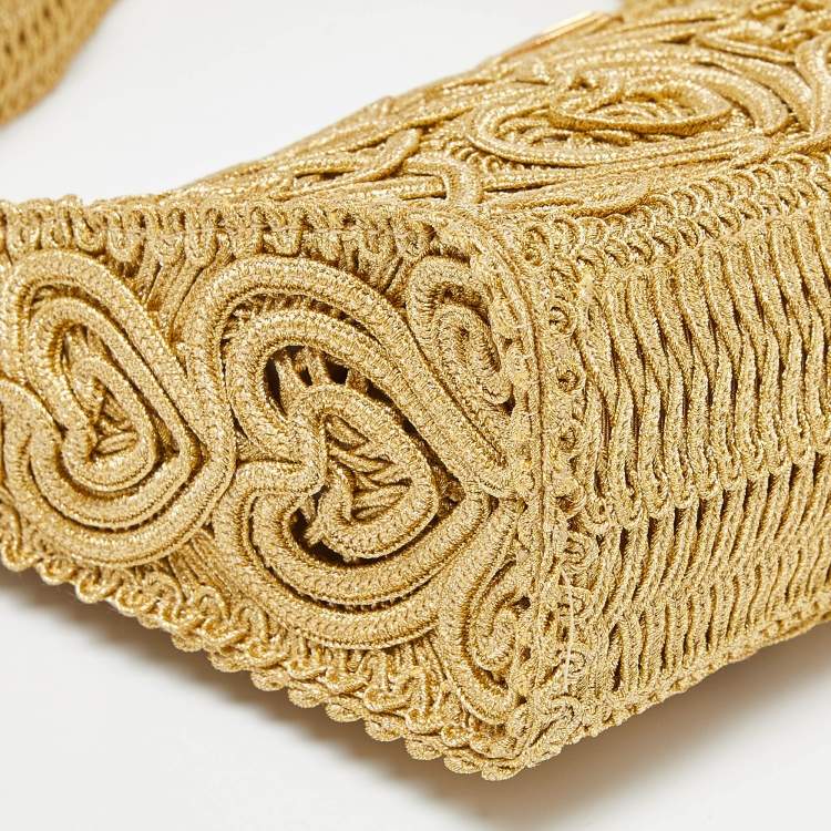 Pre Owned Dolce & Gabbana Gold Lurex Fabric Shoulder Bag