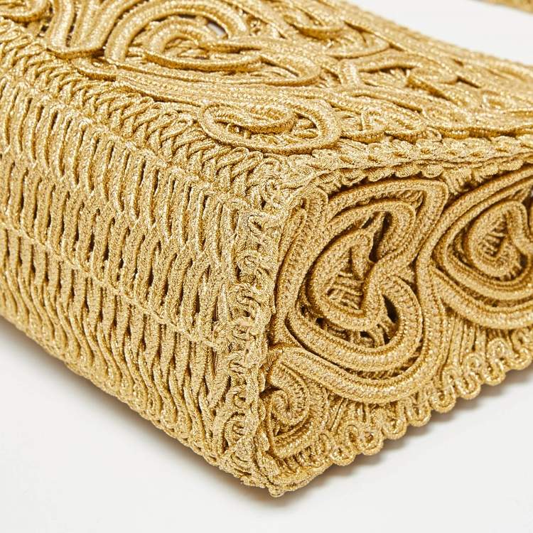 Pre Owned Dolce & Gabbana Gold Lurex Fabric Shoulder Bag