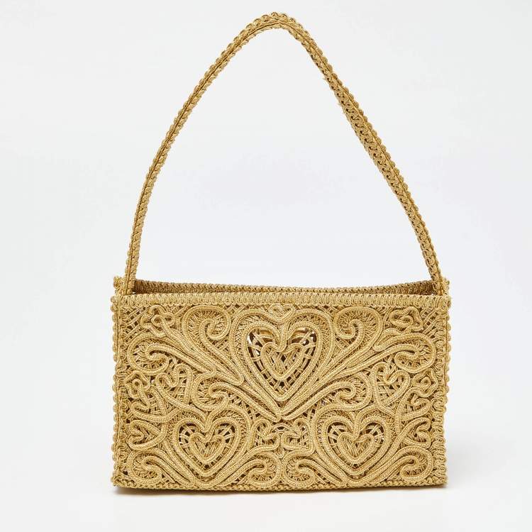 Pre Owned Dolce & Gabbana Gold Lurex Fabric Shoulder Bag