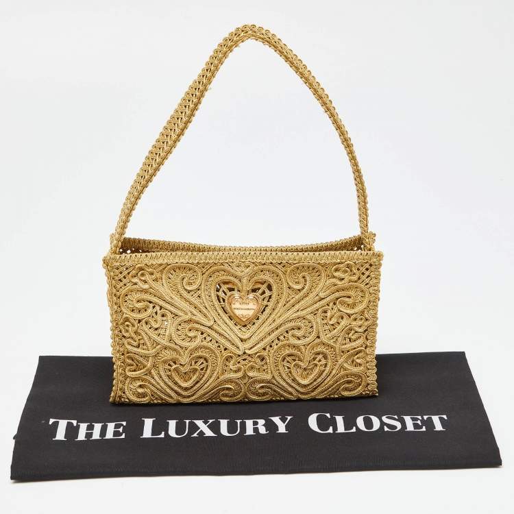 Pre Owned Dolce & Gabbana Gold Lurex Fabric Shoulder Bag