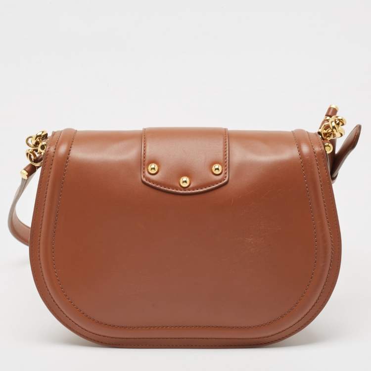 Pre Owned Dolce & Gabbana Brown Leather DG Amore Shoulder Bag