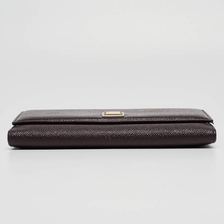 مملوكة مسبقًا Dolce & Gabbana Dark Brown Leather Dauphine Flap Continental Wallet
