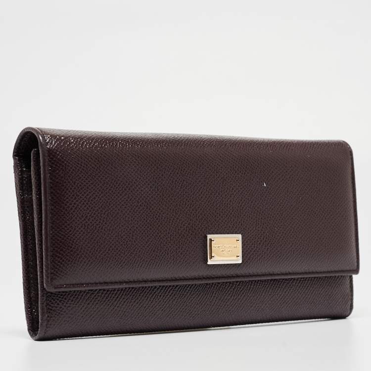 مملوكة مسبقًا Dolce & Gabbana Dark Brown Leather Dauphine Flap Continental Wallet