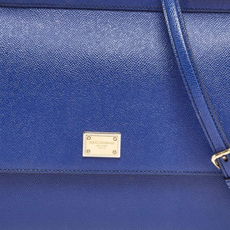 Pre Owned Dolce & Gabbana Blue Leather Regular Miss Sicily Top Handle Bag