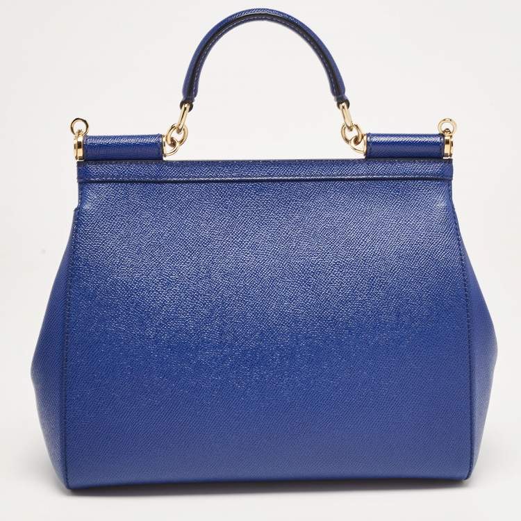 Pre Owned Dolce & Gabbana Blue Leather Regular Miss Sicily Top Handle Bag
