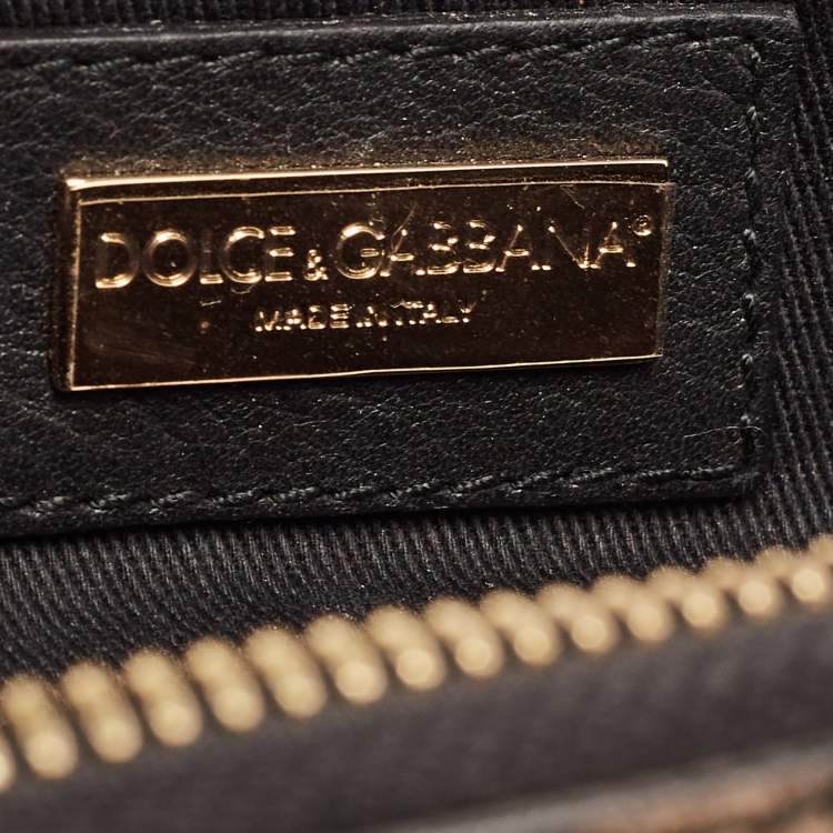 Pre Owned Dolce & Gabbana Brown/Black Leopard Print Coated Canvas Flap Chain Clutch