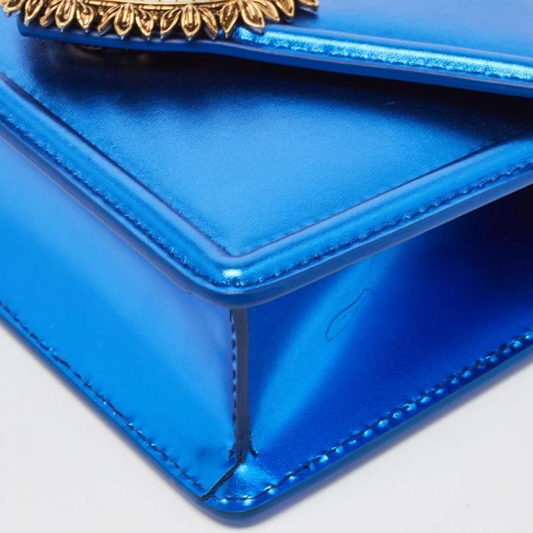 Pre Owned Dolce & Gabbana Metallic Blue Leather Small Devotion Top Handle Bag