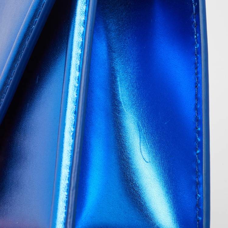 Pre Owned Dolce & Gabbana Metallic Blue Leather Small Devotion Top Handle Bag