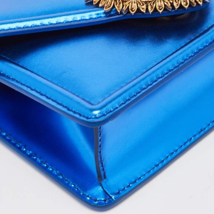 Pre Owned Dolce & Gabbana Metallic Blue Leather Small Devotion Top Handle Bag