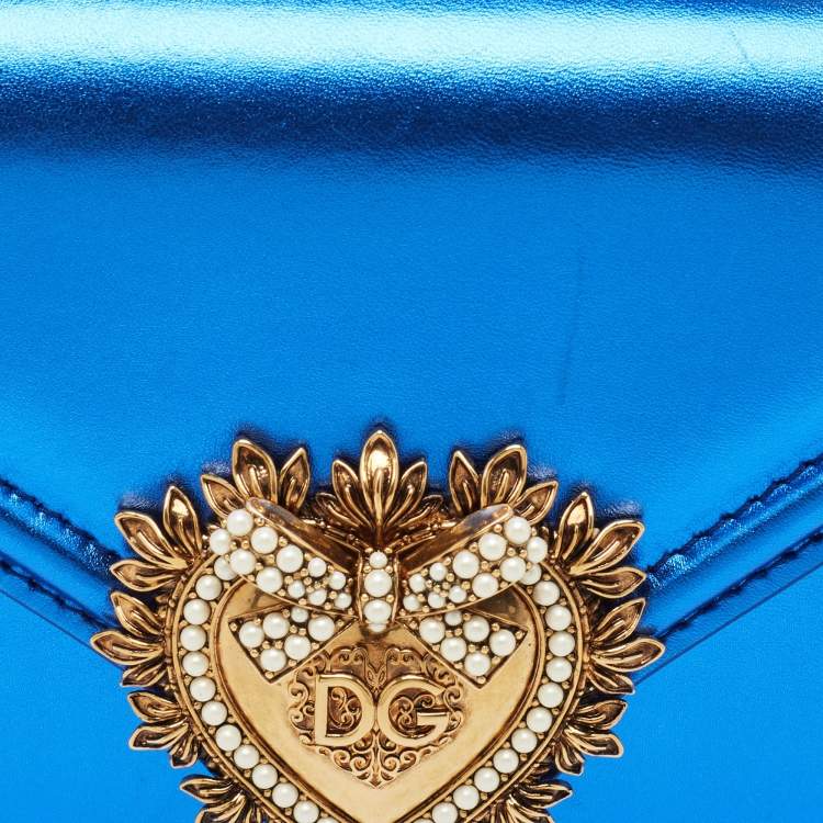 Pre Owned Dolce & Gabbana Metallic Blue Leather Small Devotion Top Handle Bag