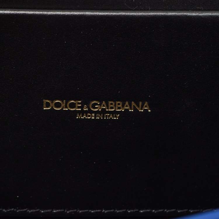 Pre Owned Dolce & Gabbana Metallic Blue Leather Small Devotion Top Handle Bag