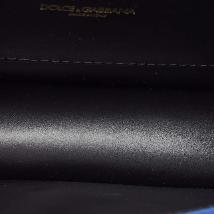 Pre Owned Dolce & Gabbana Metallic Blue Leather Small Devotion Top Handle Bag