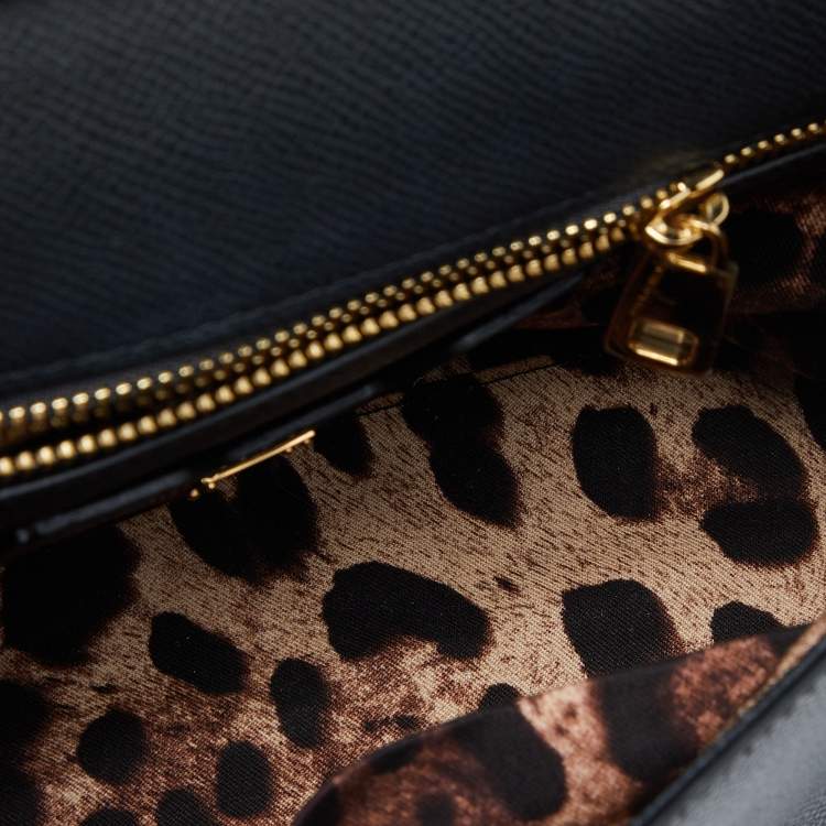 Pre Owned Dolce & Gabbana Black/Gold Leather Medium Miss Sicily Top Handle Bag