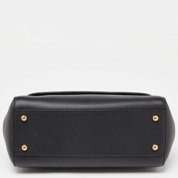Pre Owned Dolce & Gabbana Black/Gold Leather Medium Miss Sicily Top Handle Bag