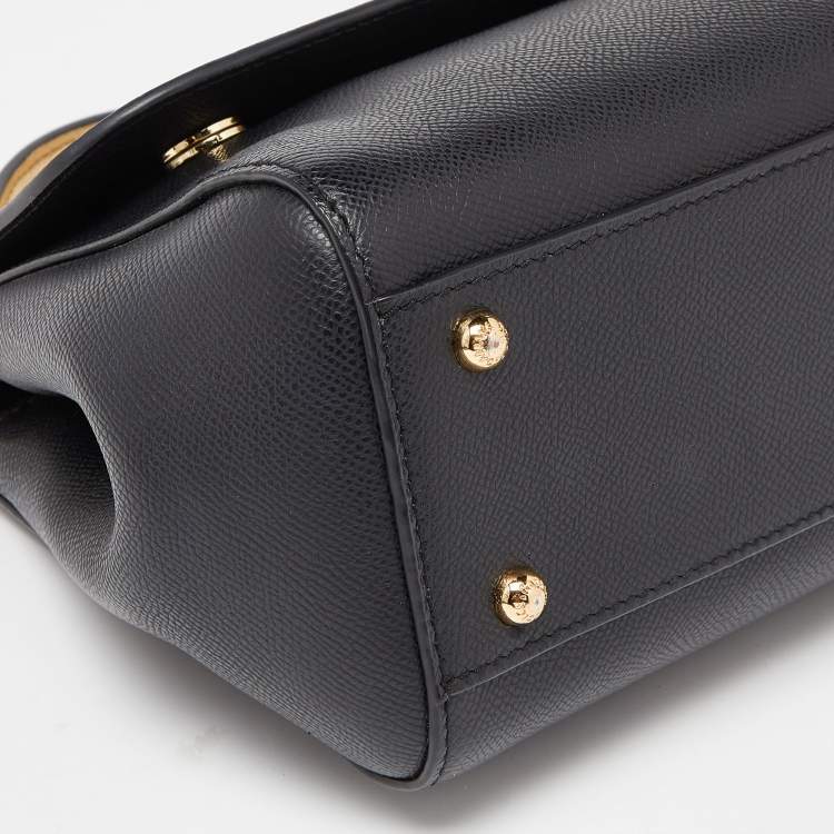 Pre Owned Dolce & Gabbana Black/Gold Leather Medium Miss Sicily Top Handle Bag