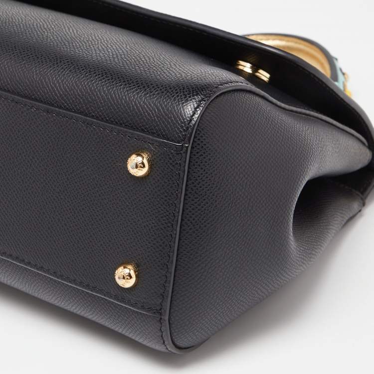 Pre Owned Dolce & Gabbana Black/Gold Leather Medium Miss Sicily Top Handle Bag