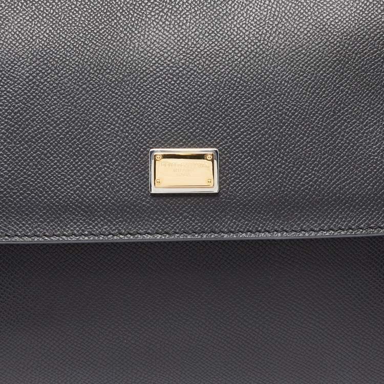 Pre Owned Dolce & Gabbana Black/Gold Leather Medium Miss Sicily Top Handle Bag