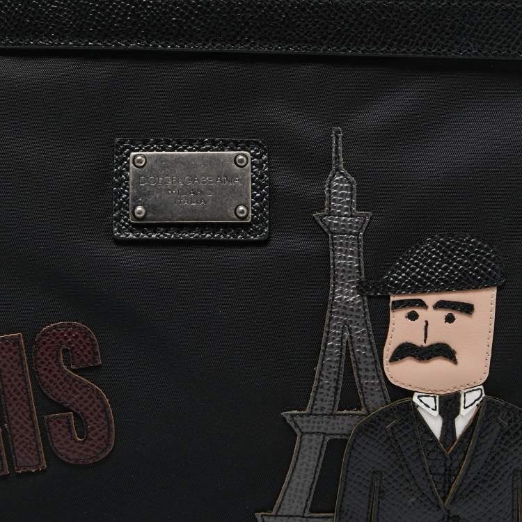 Pre Owned Dolce & Gabbana Black Nylon and Leather Patchwork Zip Pouch