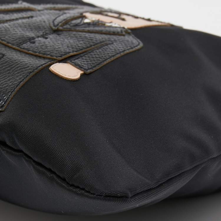 Pre Owned Dolce & Gabbana Black Nylon and Leather Patchwork Zip Pouch