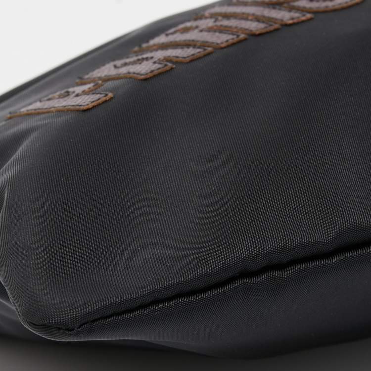 Pre Owned Dolce & Gabbana Black Nylon and Leather Patchwork Zip Pouch