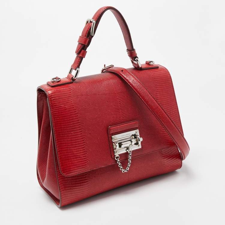 Pre Owned Dolce & Gabbana Red Lizard Embossed Leather Medium Miss Monica Top Handle Bag