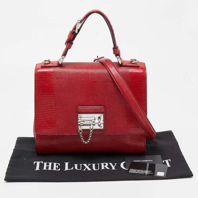 Pre Owned Dolce & Gabbana Red Lizard Embossed Leather Medium Miss Monica Top Handle Bag