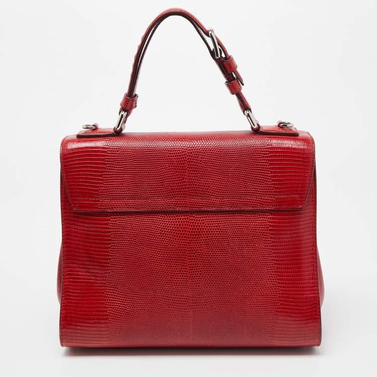 Pre Owned Dolce & Gabbana Red Lizard Embossed Leather Medium Miss Monica Top Handle Bag