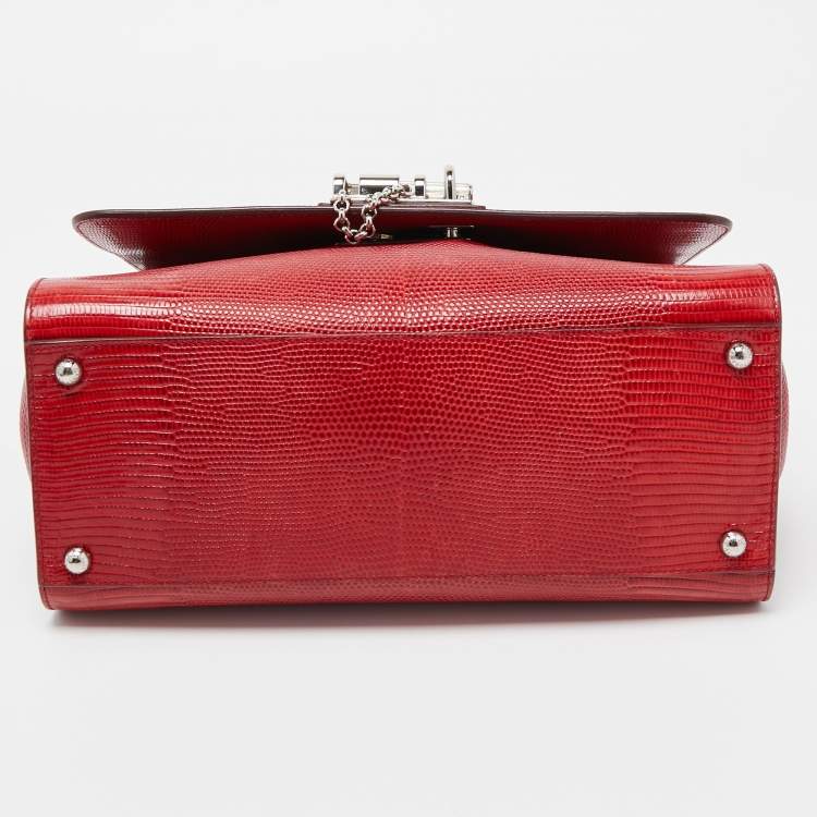 Pre Owned Dolce & Gabbana Red Lizard Embossed Leather Medium Miss Monica Top Handle Bag