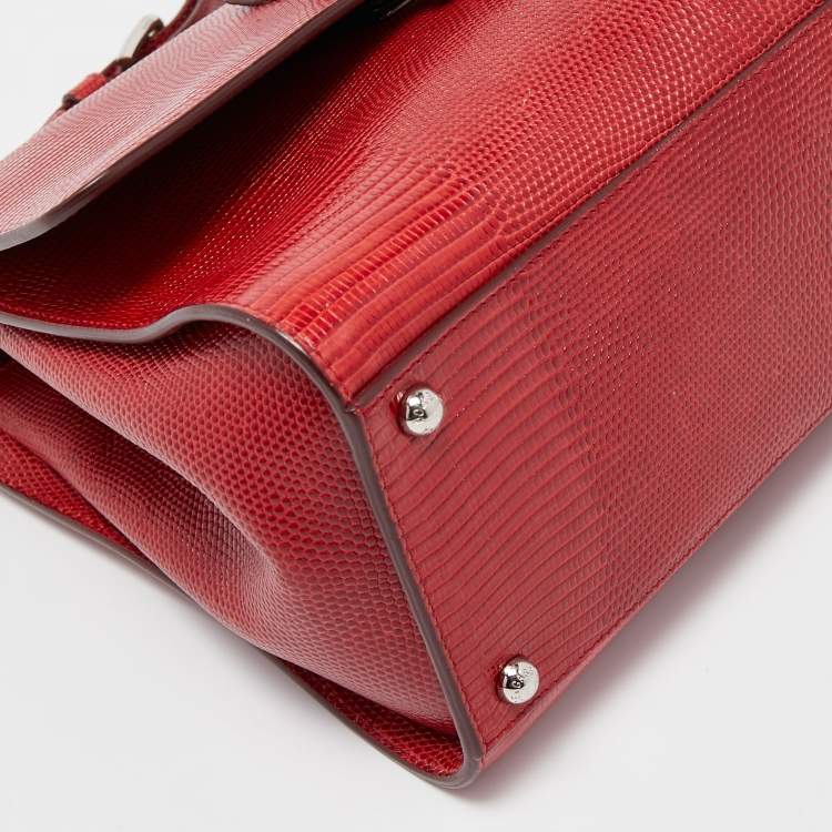 Pre Owned Dolce & Gabbana Red Lizard Embossed Leather Medium Miss Monica Top Handle Bag