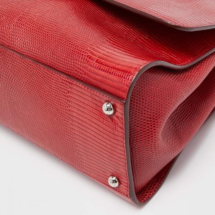 Pre Owned Dolce & Gabbana Red Lizard Embossed Leather Medium Miss Monica Top Handle Bag