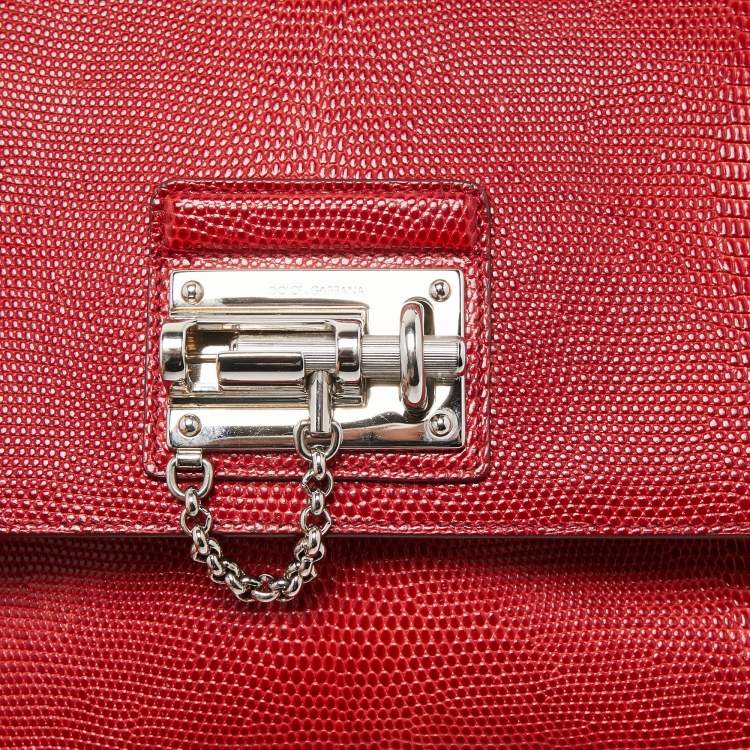 Pre Owned Dolce & Gabbana Red Lizard Embossed Leather Medium Miss Monica Top Handle Bag