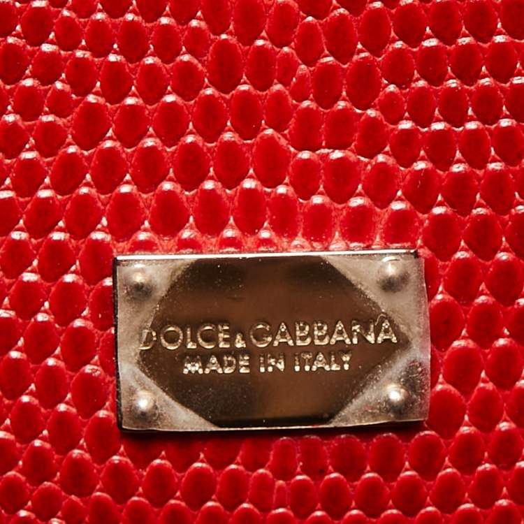 Pre Owned Dolce & Gabbana Red Lizard Embossed Leather Medium Miss Monica Top Handle Bag