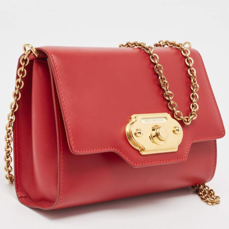 Pre Owned Dolce & Gabbana Red Leather Welcome Shoulder Bag