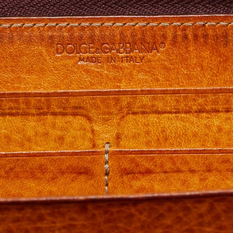 Pre Owned Dolce & Gabbana Brown Leopard Print Calfhair and Patent Leather Zip Around Continental Wallet