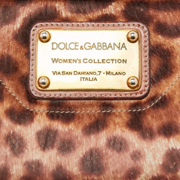 Pre Owned Dolce & Gabbana Brown Leopard Print Calfhair and Patent Leather Zip Around Continental Wallet
