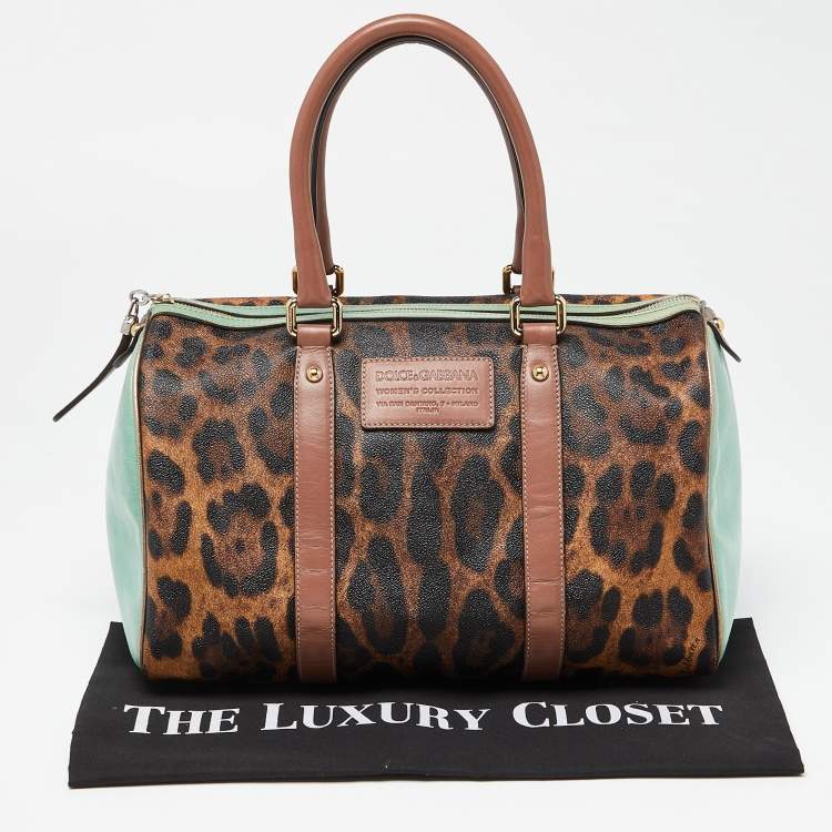Pre Owned Dolce & Gabbana Multicolor Leopard Coated Canvas and Leather Miss Escape Boston Bag