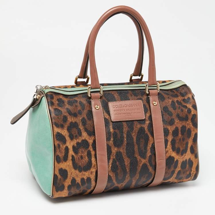 Pre Owned Dolce & Gabbana Multicolor Leopard Coated Canvas and Leather Miss Escape Boston Bag