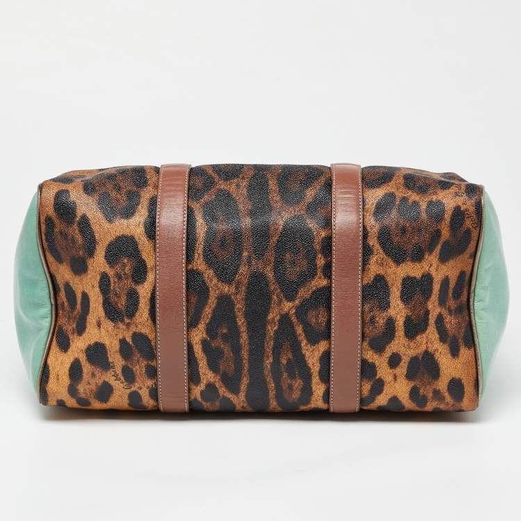 Pre Owned Dolce & Gabbana Multicolor Leopard Coated Canvas and Leather Miss Escape Boston Bag