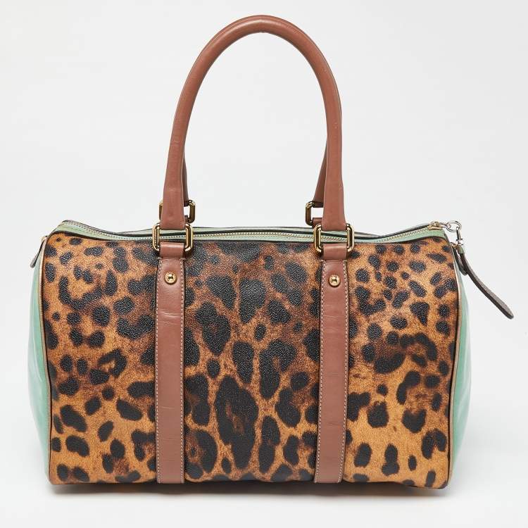 Pre Owned Dolce & Gabbana Multicolor Leopard Coated Canvas and Leather Miss Escape Boston Bag