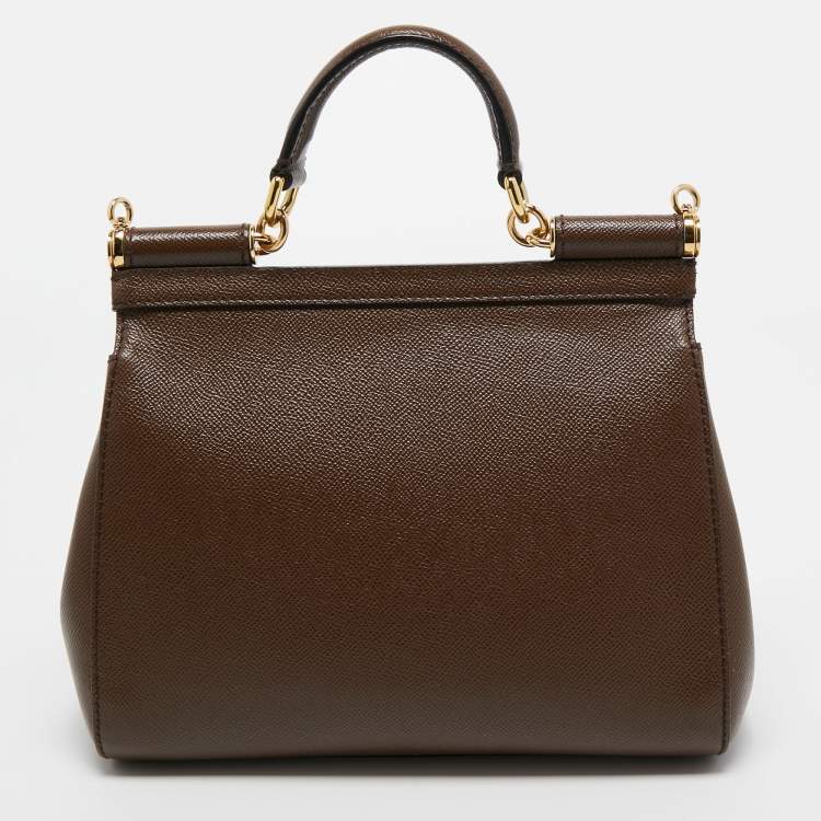 Pre Owned Dolce & Gabbana Brown Leather Medium Miss Sicily Top Handle Bag