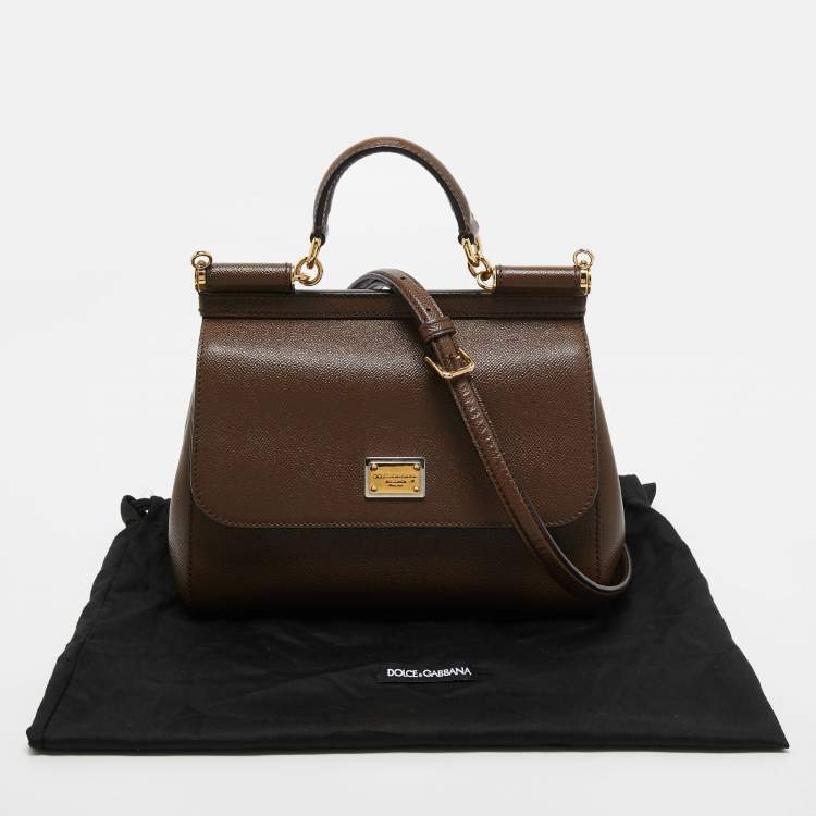 Pre Owned Dolce & Gabbana Brown Leather Medium Miss Sicily Top Handle Bag